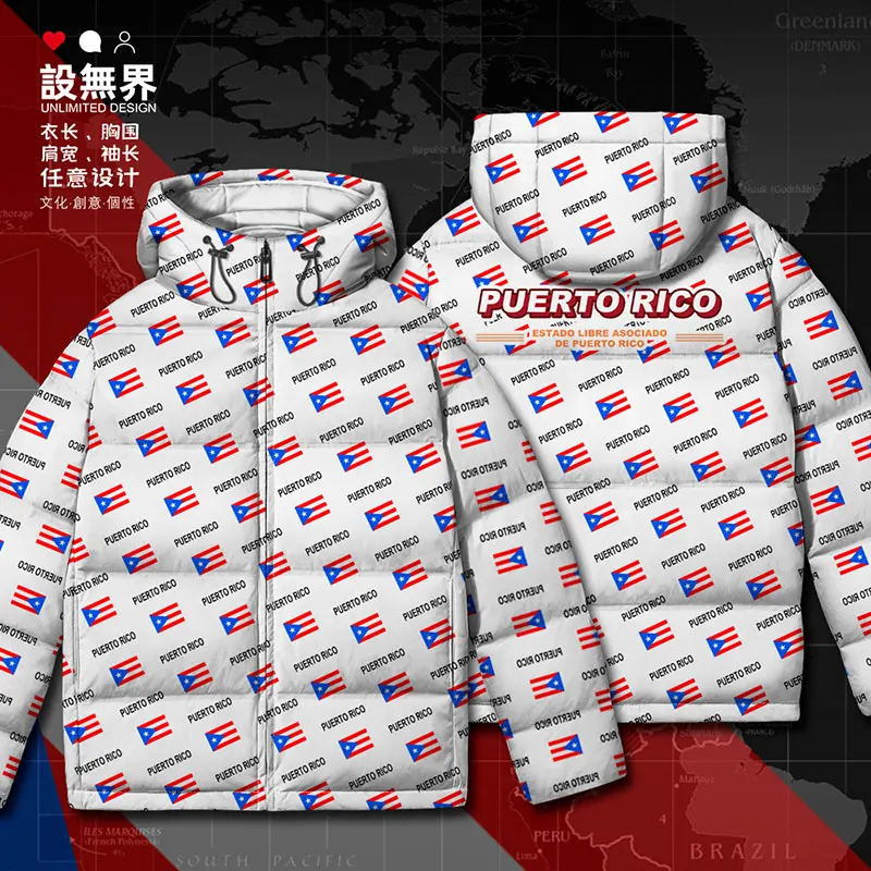 

Puerto Rico Rican PRI PR country flag White duck down Jackets Thick men's clothing Comfortable Casual Warm down coat Winter