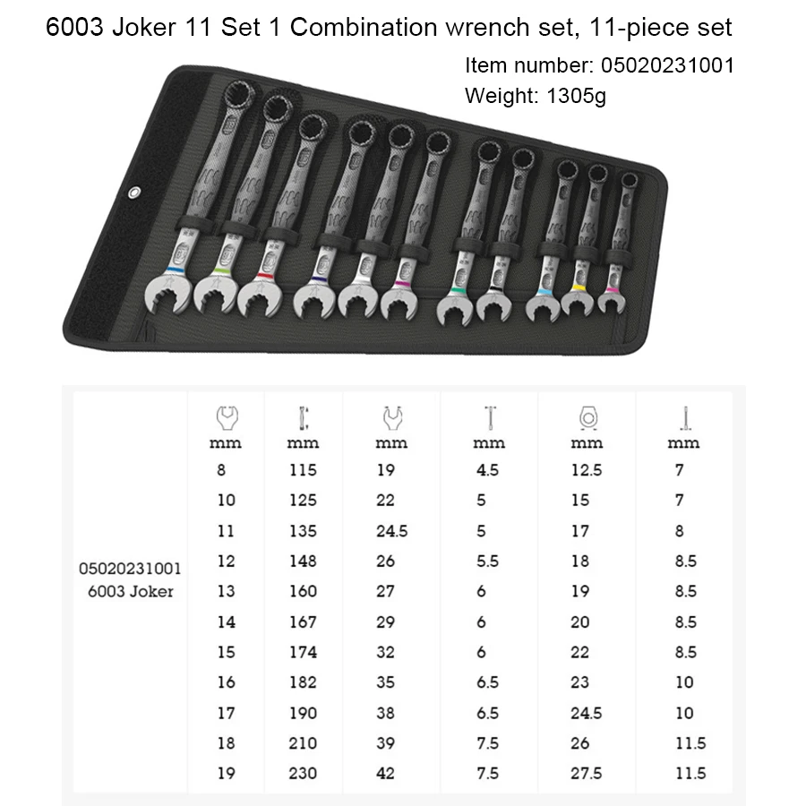 WERA 6003 Joker 11 Set 1 Combination Wrench Set 8-19mm 11 PCS Double Head Torx Wrenches 05020231001