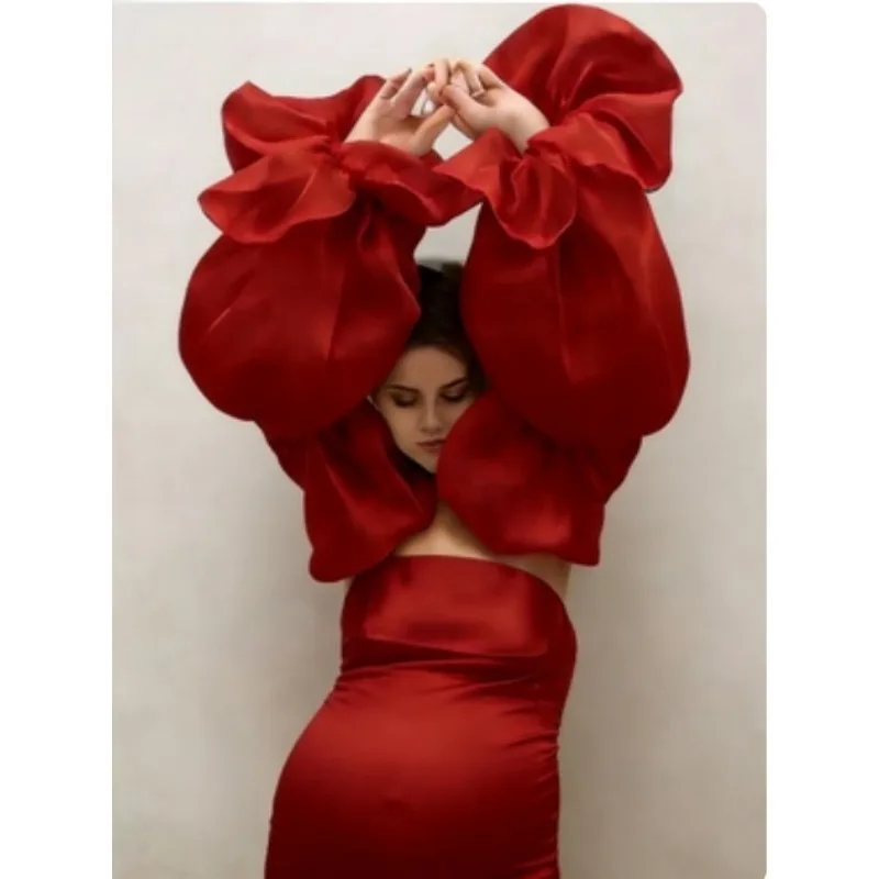 Wedding Bubble Sleeves for Bride & Bridesmaid - Chiffon Arm Sleeves Boho Maternity Photography Sleeves -Baby Shower