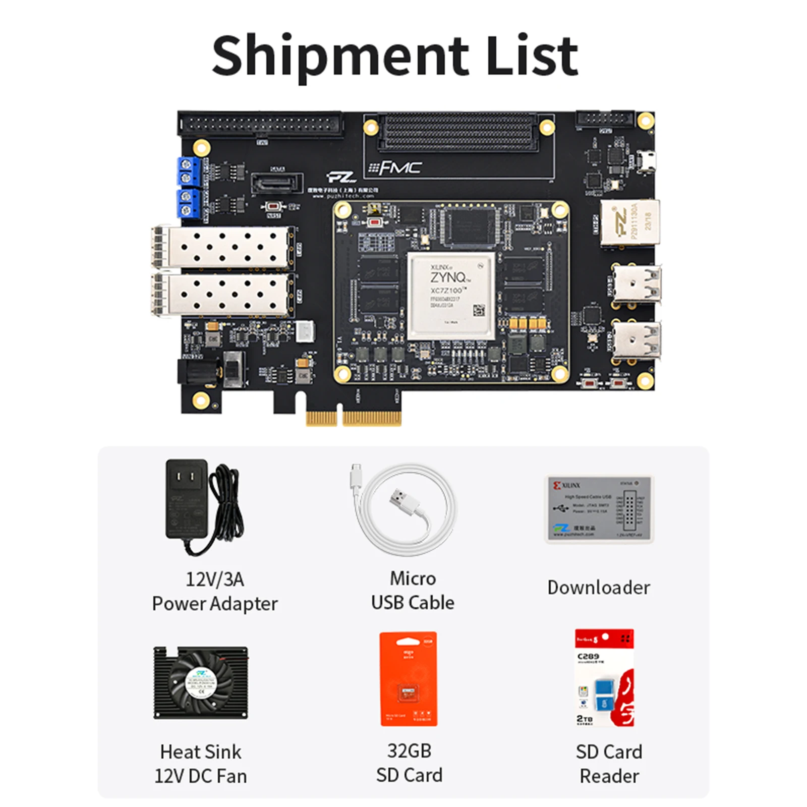 Puzhi PZ7035 PZ7045 PZ7100-FH FPGA Development Board Xilinx ZYNQ7000 XC7Z035 XC7Z045 XC7Z100 Evaluation Kit FMC PCIE USB