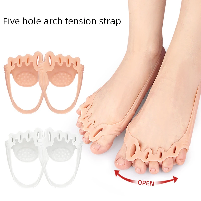 Almohadilla de Gel para antepié, banda de tensión elástica de silicona, superposición, Corrector de Hallux Valgus, masaje de descompresión, separador de cinco dedos del pie, 5 pares