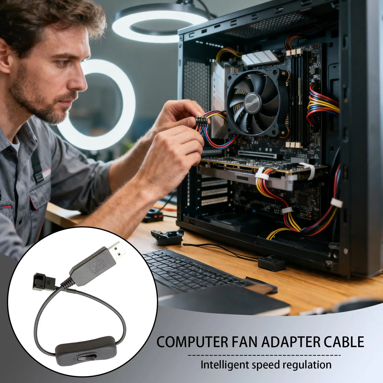 USB Fan Controller USB 3-Pin/4-Pin PWM Connector Case Fan Step-up Adapter For PC Computer Desktop Cooling System Car Maintenance