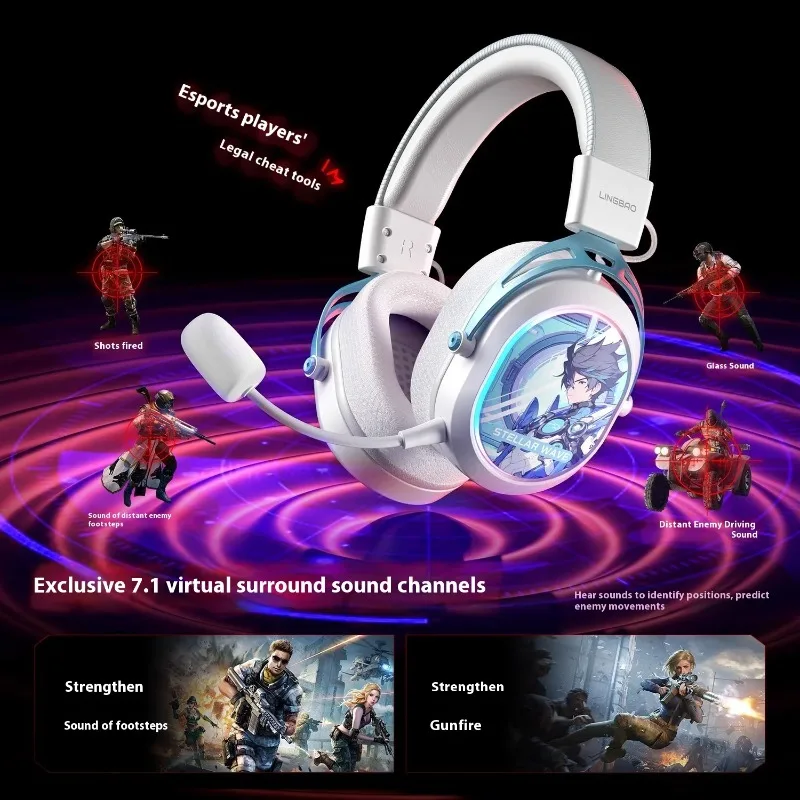 LINGBAO T9Pro سماعات أذن مثبتة على الرأس 4 وضع 2.4g بلوتوث كمبيوتر CS مع ميكروفون سماعات الألعاب الجمال هدية للأولاد