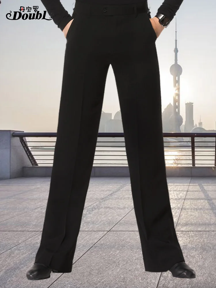 2025 Dance Pants Men's Adult Latin Dance Modern Dance Wide Leg Pants High Waist Black Professional Dance Pants