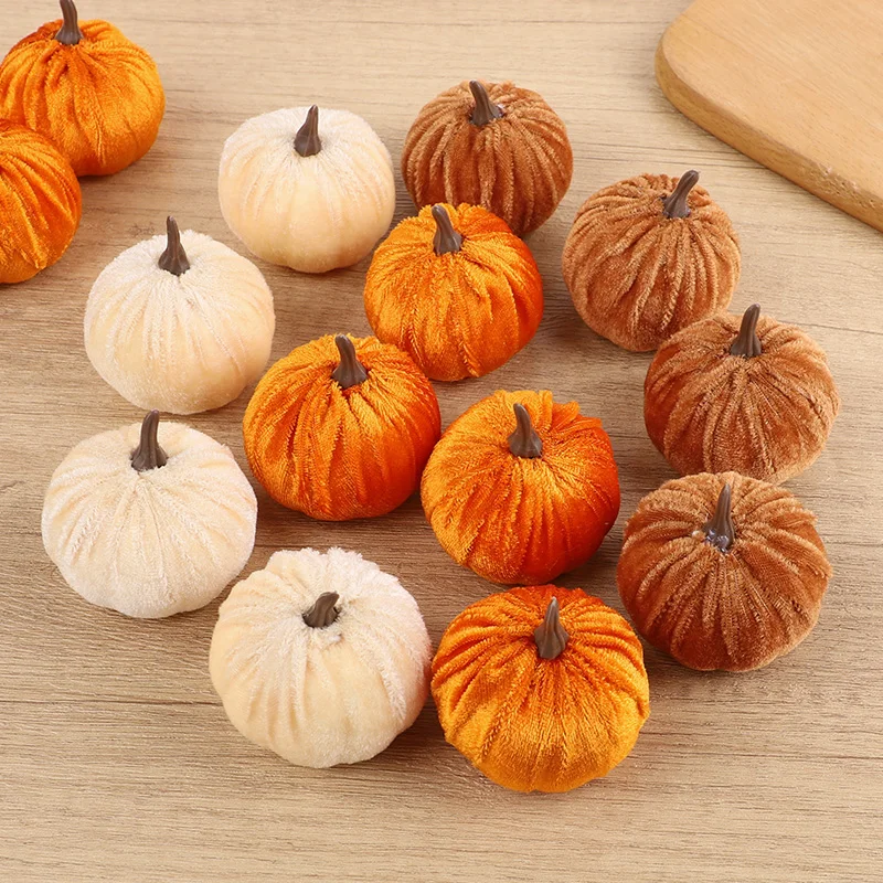

1set Artificial Flannel Pumpkin Models for Autumn Fall Thanksgiving Halloween Party Table Decoration Home DIY Craft Wreath Gifts