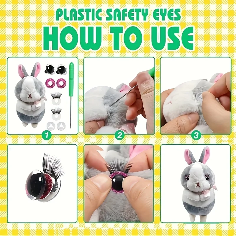 12 Stück bunte blinkende 3D-Sicherheitsaugen, Wimpernpuppen, Wimpernaugen, Tierwimpernaugen, DIY-Augenzubehör von Hand – Detail 6