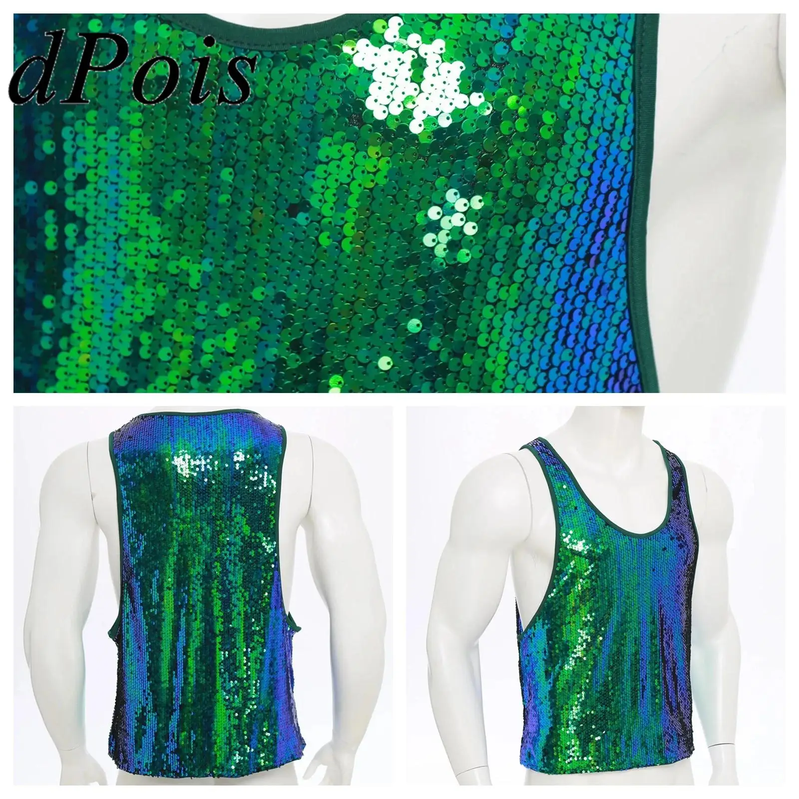 

Men's Dancing Party Sequins Vest Rave Outfit Glitter Vests Disco Waistcoat Shiny Top Jazz Club Costume Streetwear Tank Top