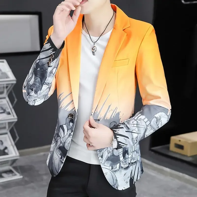 Blue Slim Fit Thin Man Suits and Blazers Single Breasted Jacket for Men Coats Casual Fashion 2024 Original Fashionable Vintage