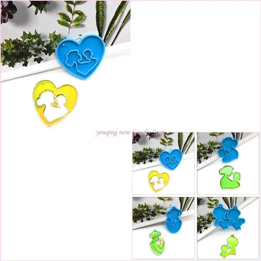 

57QA 4Pcs Jewelry Casting Mold,Silicone Pendant Resin Mold Parent-child Silicone Mold