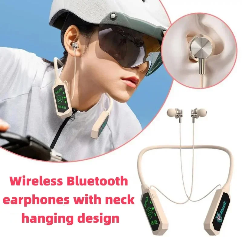 Bluetooth 5.4 Wireless Headphone Sport Waterproof Headsets Neck-hanging Earphones Magnetic HiFi Sound Earbuds LED Long Endurance