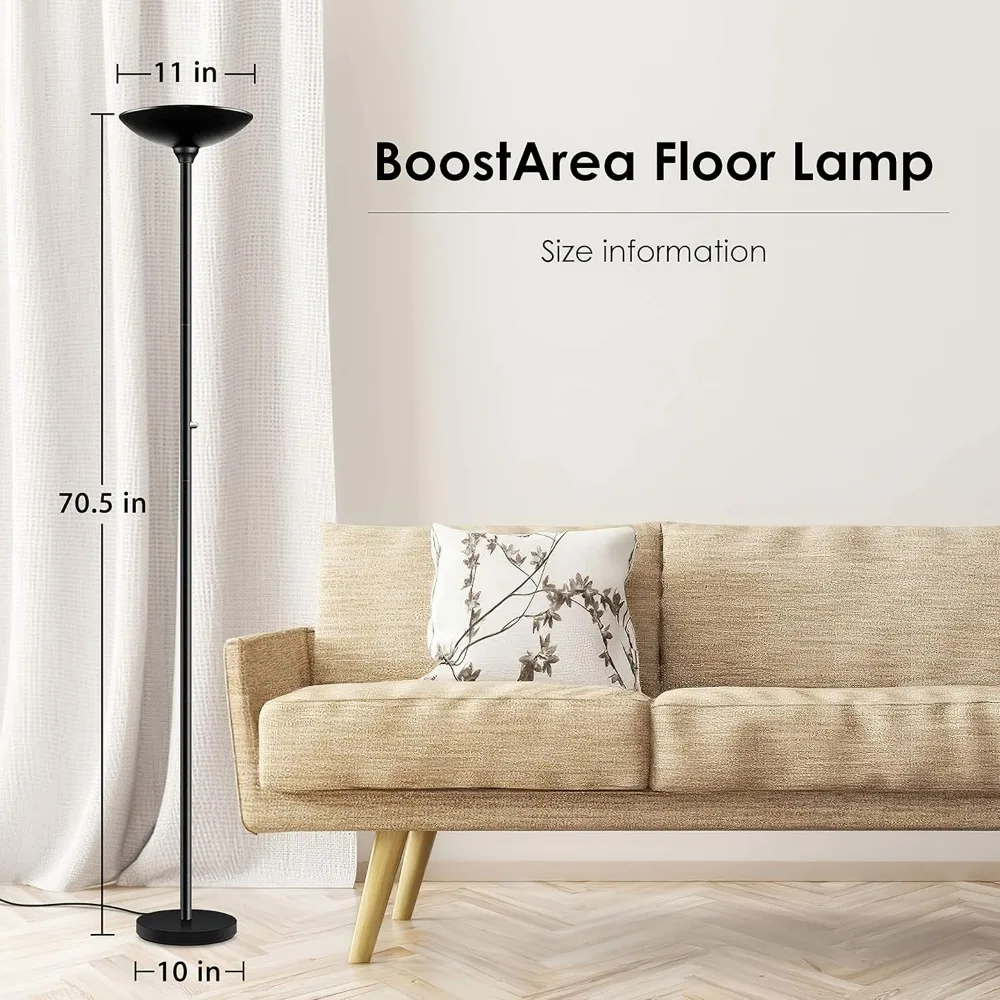 Torchiere Floor Lamp, 30W Super Bright LED Standing Lamp, Stepless Dimmable Pole Lamp with 3000K Lighting, Rotary Switch