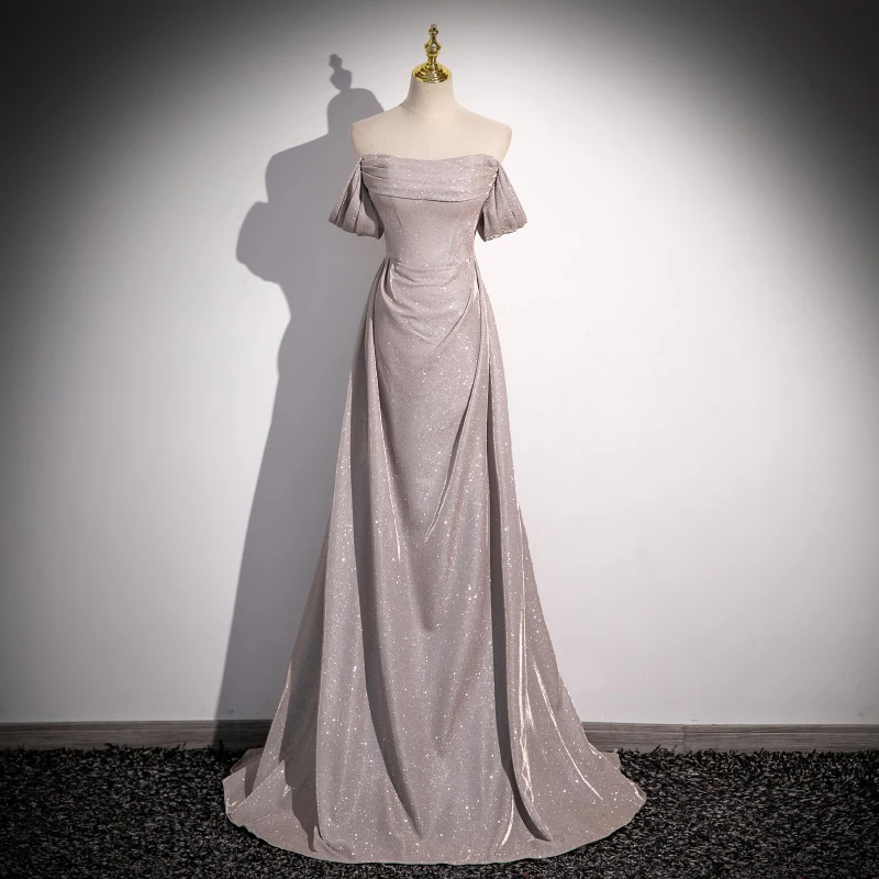 

European and American Champagne Evening Dress for Women 2025 New Style Annual Meeting Host One Shoulder Banquet Dress Art Exam
