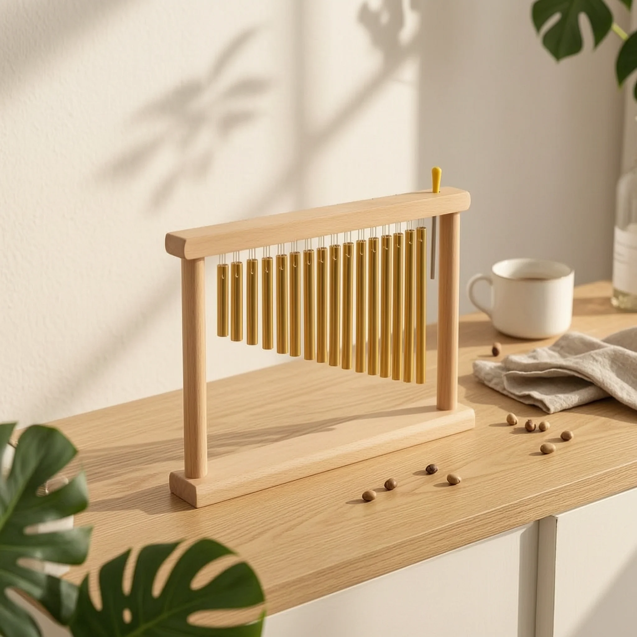 Tabletop Bar Chime Resonant Desktop Chime with 20 Tubes Percussion Instrument Gold-Colored Portable for Meditation Practitioners
