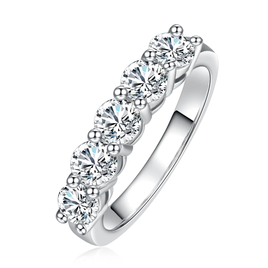 New 4mm 5 Stones D Color Moissanite Wedding Band Ring 925 Sterling Silver 18K Gold Plated Eternity Band Engagament Rings
