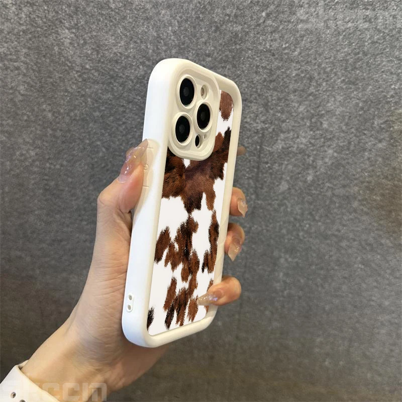 خمر براون جلد البقر نمط جراب هاتف آيفون 16 برو ماكس 15 14 13 12 11 16E 7 8 زائد X XS XR ماتي للصدمات غطاء ناعم