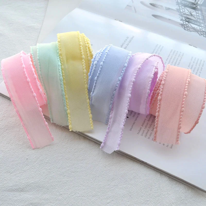 DIY Jewelry Accessories Self-Made Bowknot Hairpin Hair Rope Material 25MM Edge Spring Color Gauze Tape Handmade Wholesale