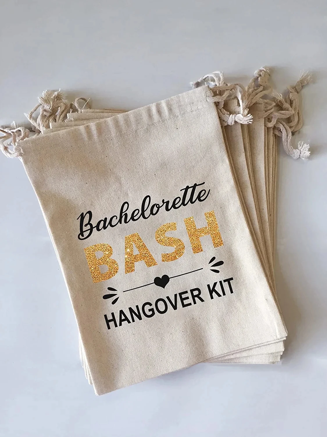 20pcs Cotton Muslin Drawstring kit Bags - Bachelorette Bash Hangover Kit, Bachelorette Hangover Survival Recovery Kit Engagement