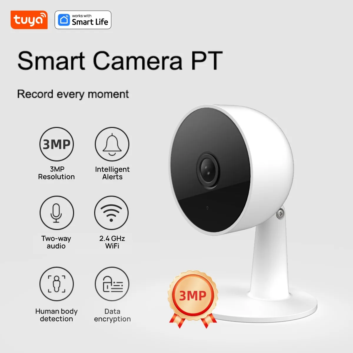 Tuya Smart 3MP HD Indoor Home Security Camera voor baby/oudere/huisdier/nanny, met realtime APP-waarschuwing, 2-weg audio, detectie van het menselijk lichaam