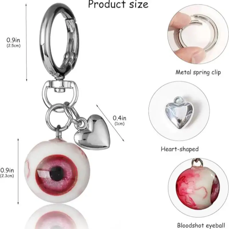 Noctilucent Gothic Keychain Horror Eyeball Bag Charm, Halloween Accessory, Gothic Heart Shaped Keyring, Funny Decoration