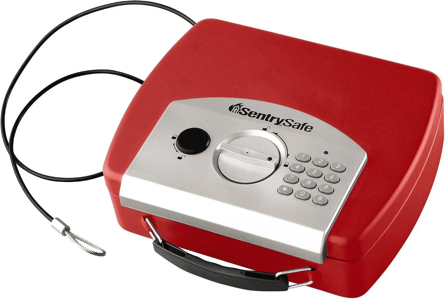 Red Electronic Compact Safe with Steel Tether, Travel Safe Fits in Luggage and Secures Small Valuables During Travel, 0.08 Cubic