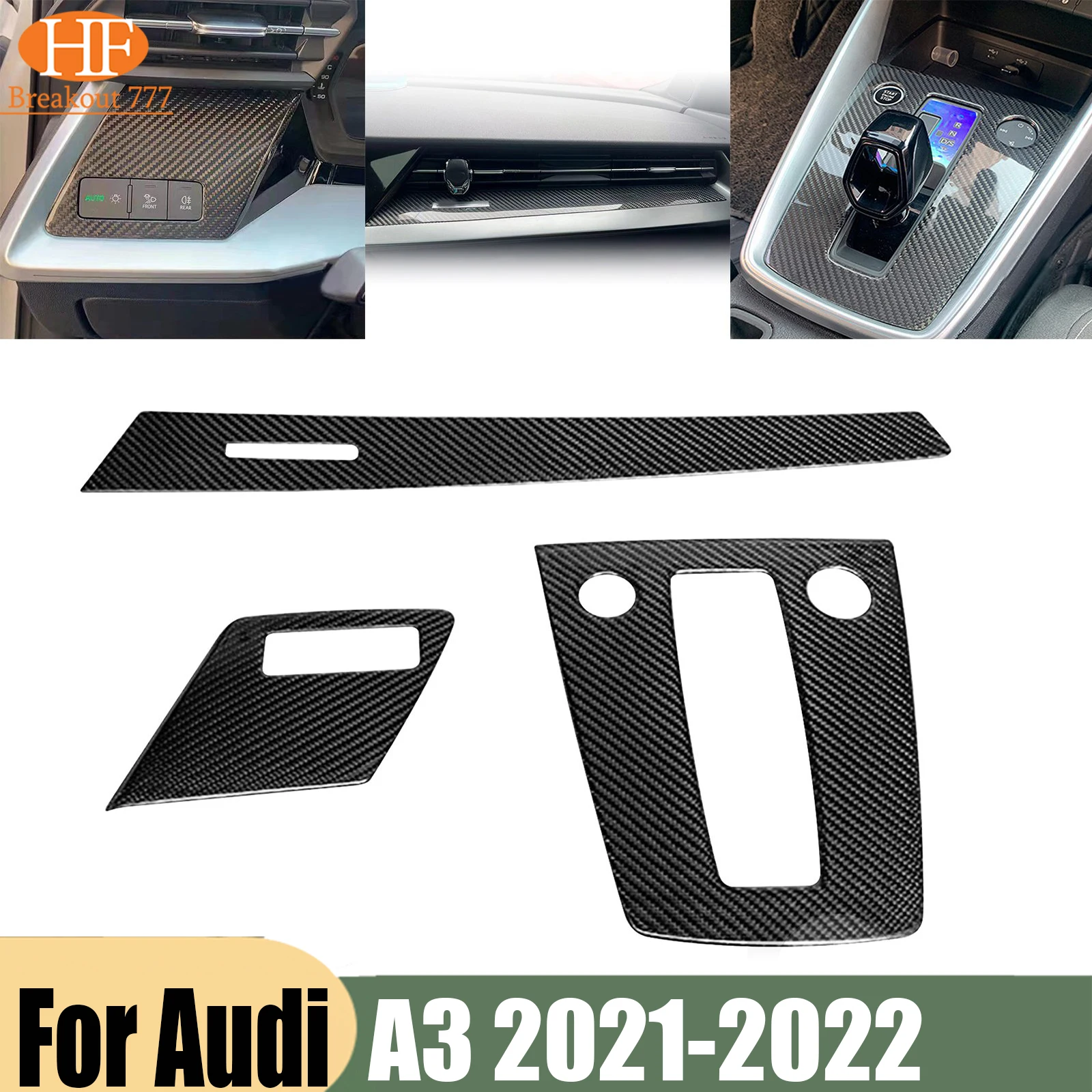 For Audi A3 2021-2022 Dry Carbon Fiber Control Console Panel Dashboard Cover 3X
