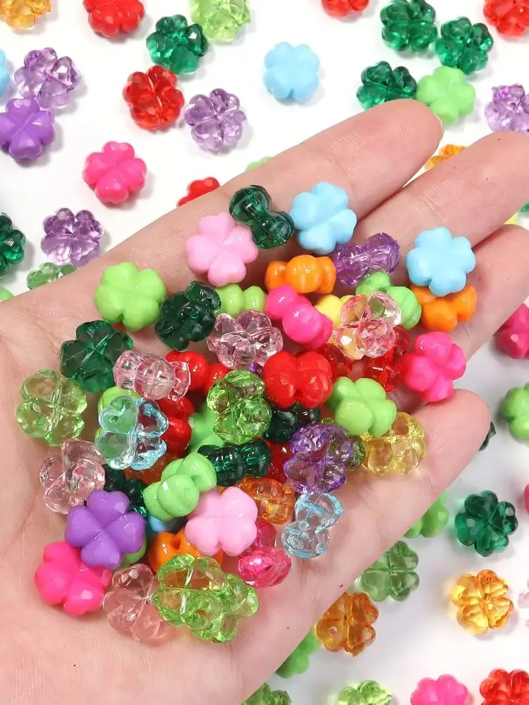 50-100 Stück/Lot Acrylperlen in vierblättriger Blumenform, facettierte Perlen mit geradem Loch, Abstandshalterperlen für DIY-Schmuckherstellung, Armbänder, Halsketten – Detail 2