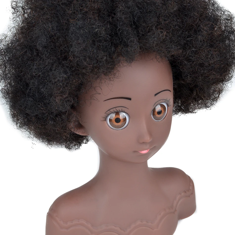 

Afro Mannequin Heads With 100%Real Hair With Adjustable Tripod Hairdressing Dolls Training Head For Practice Styling Braiding