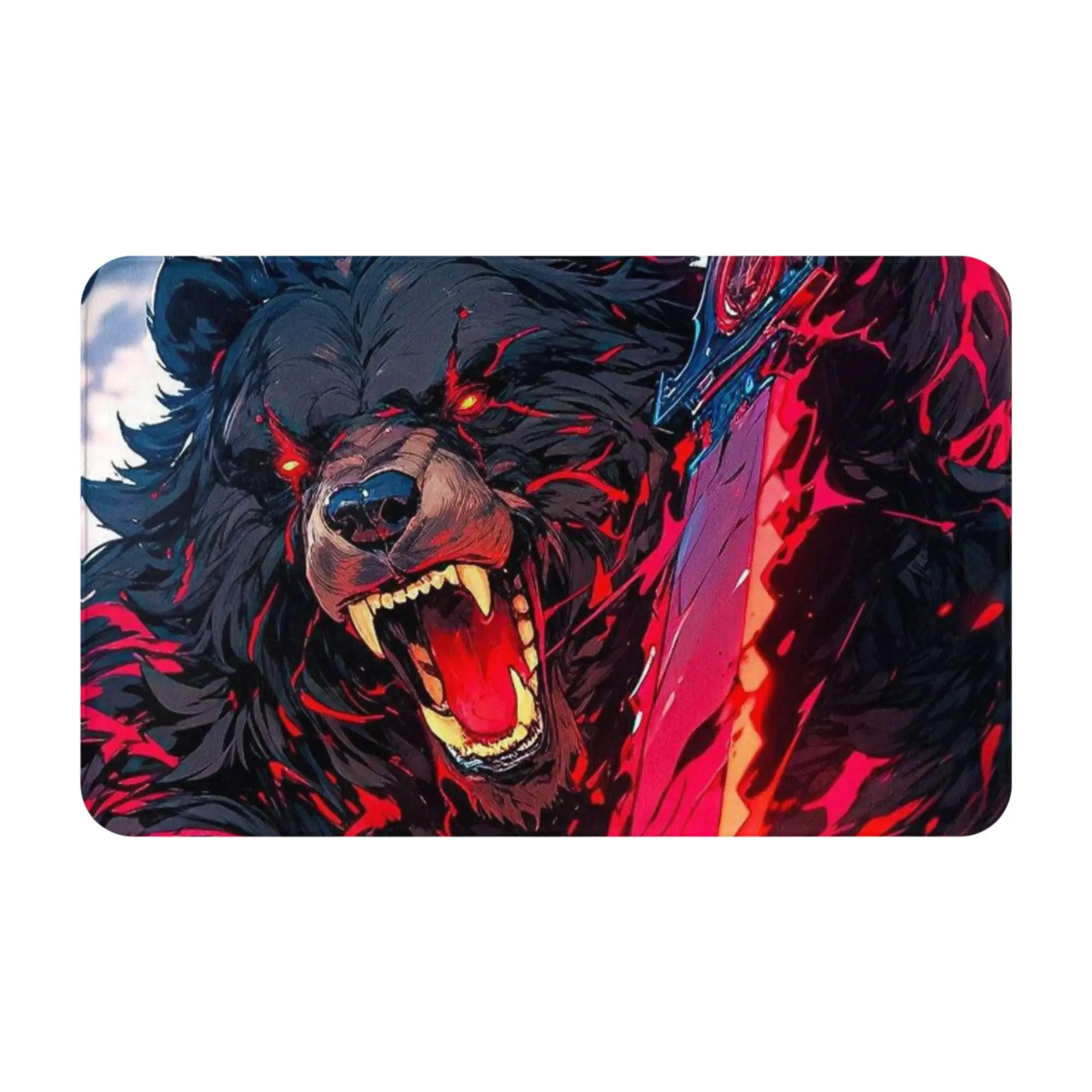 Fiery Red Sword Bear Warrior Graphic Non-slip Mat Bath  Welcome Doormat Home Decor