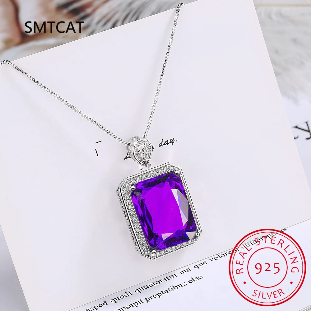 6ct Emerald Cut Nano Simulated Natural Amethyst Square Pendant Necklace 925 Sterling Silver Gemstone Fine Jewelry