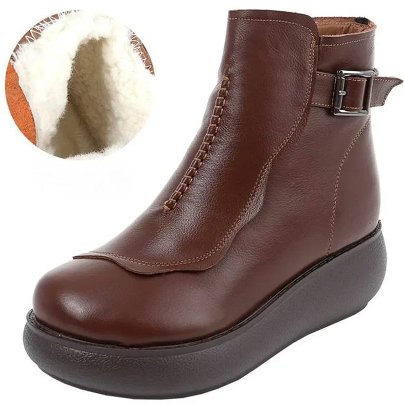 BEYARNE  Women Water Proof Snow Boots 100% Natural Wool Genuine Leather Platform Ankle Boots for Women Winter Warm Shoes