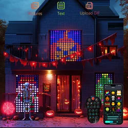 2.4MX2.4M Smart Curtain Lights Music Sync Dynamic DIY Text Graffiti Displays String Lights Halloween Christmas Lighting Decor