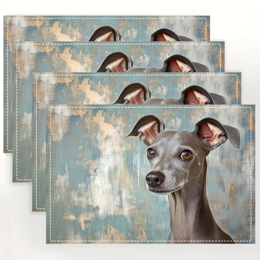 Table Place Mats Italian Greyhound Dog Cushion 4Pcs Linen Oil Painting Art Whippet Kitchen Dining Table Home Decor Mat