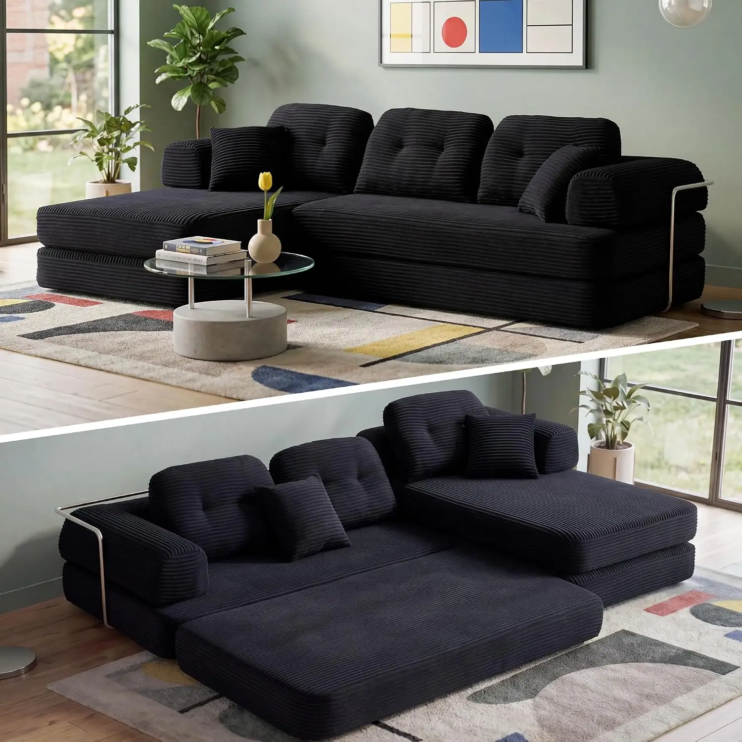 Boneless Boneless Sectional Couch with Chaise, Convertible L-Shape Floor Sleeper with High Headrest, Modular Sofa Bed for, Customized - Aliexpress Deal