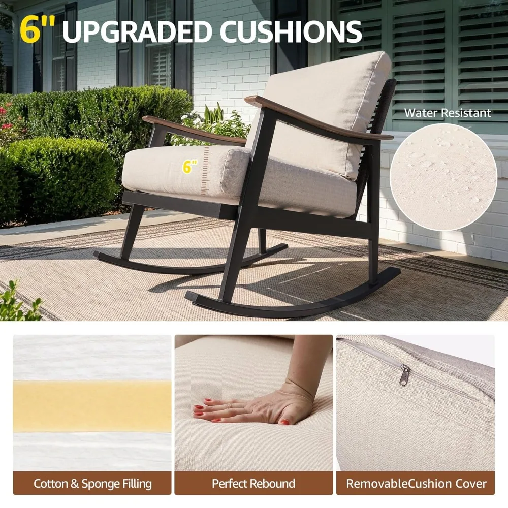 

Комплект садовой мебели Rocking Bistro, 3 предмета: плетеный набор для патио с 2 креслами-качалками, спинка из ротанга, алюминиевый каркас под дерево, на заказ