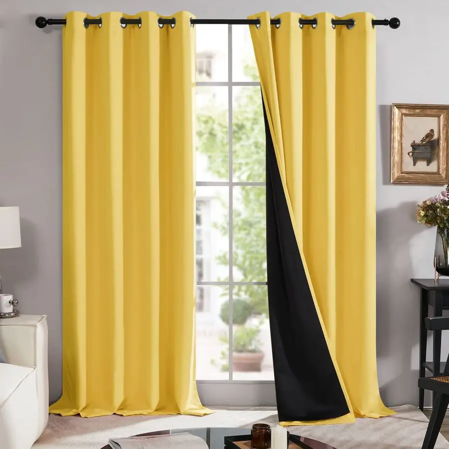 

100 Blackout Curtains with Black Liner, Thermal Insulated NoiseReducing Grommet Drapes, DoubleLayer Room Darkening for Bedroom,