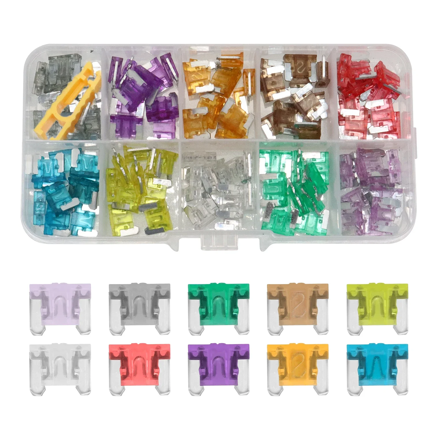 100/50 Pcs Mini Car Fuses Automotive Blade Type Micro Fuse Assortment In Box 2A/3A/5/A/7.5A/10A/15A/20A/25A/30A/35A Zinc Fuse