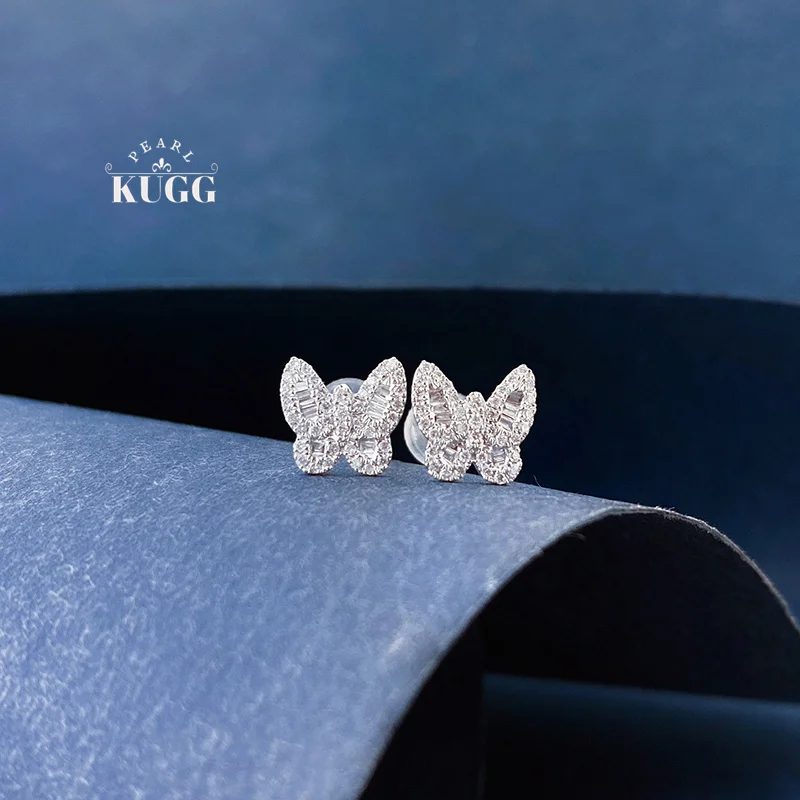 

KUGG 100% 18K White Gold Earrings Elegant Butterfly Shape 0.30carat Real Natural Diamond Stud Earrings for Women Birthday Gift