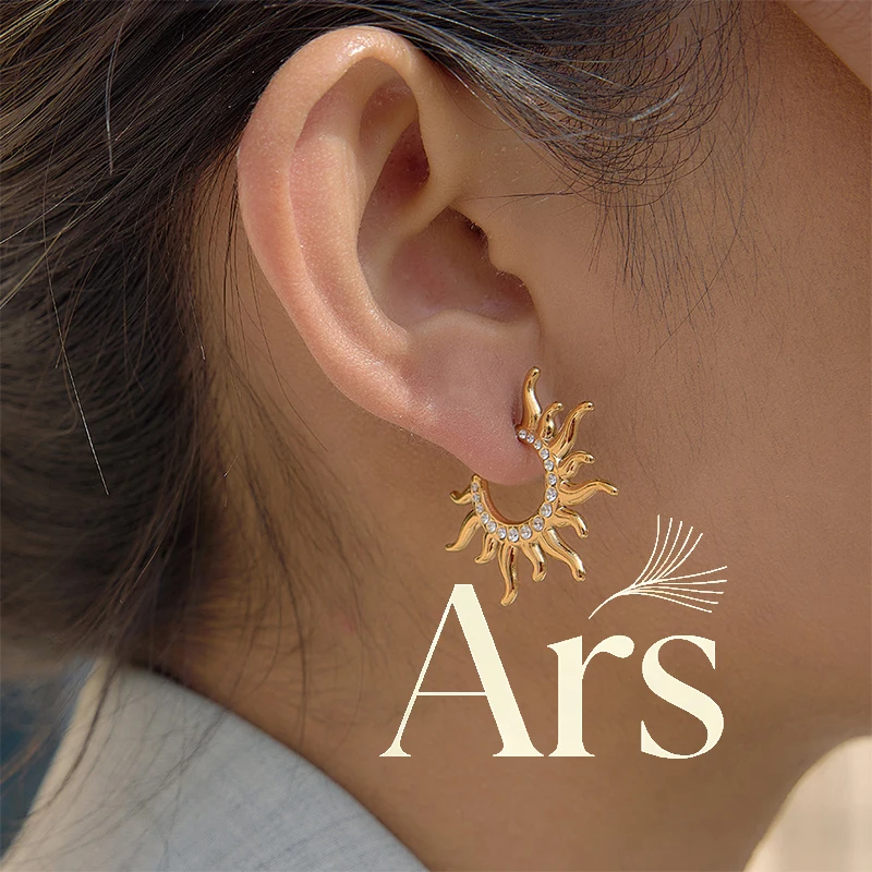 Ars Stainless Steel Sunburst Hoop Earrings for Women 18k Gold Plated Open Hoop Earring Statement Earring Non Tarnish Earrings