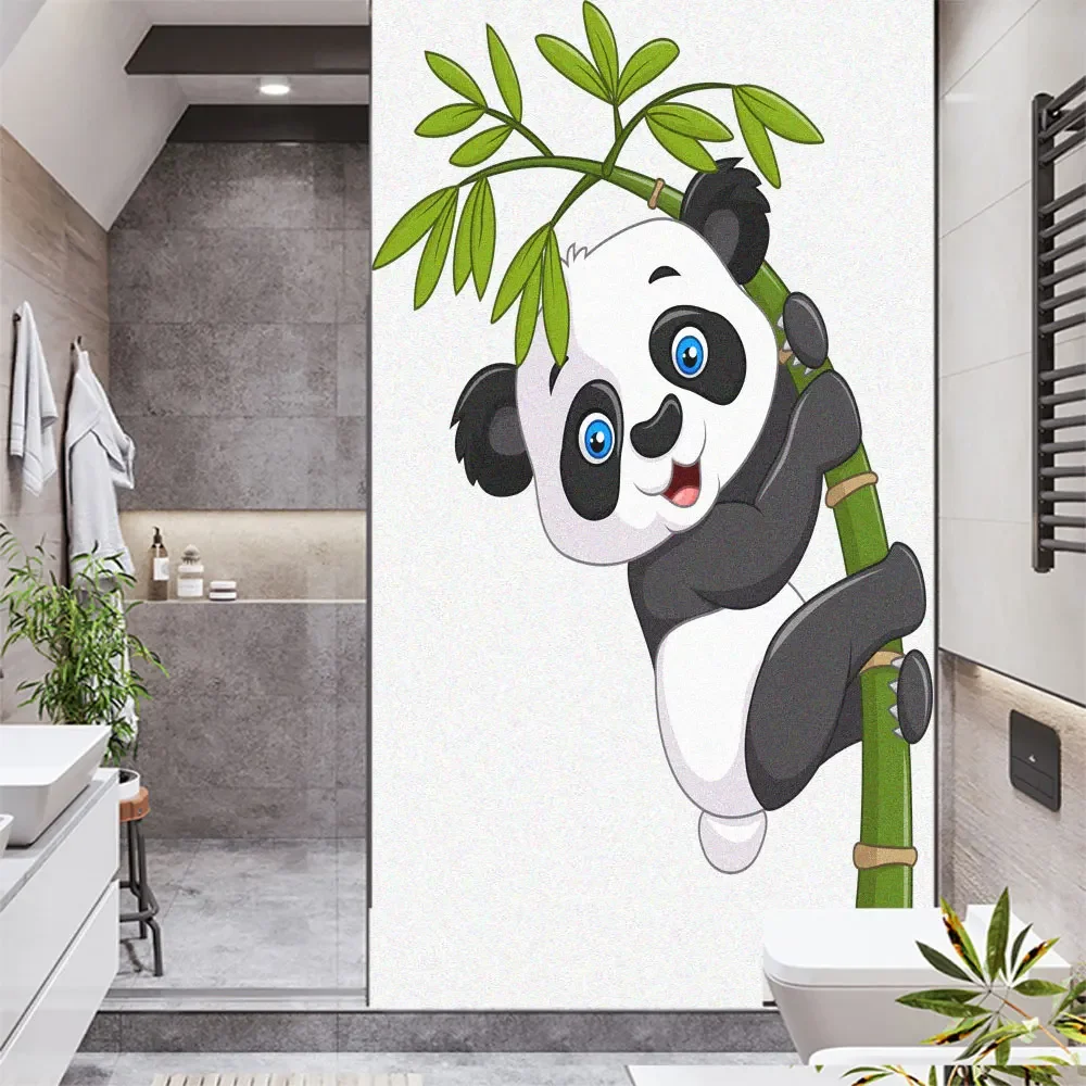 Static Cling Window Privacy Film  Lovely Panda Non Adhesive Glass Sticker   Window Coverings for Homedecor