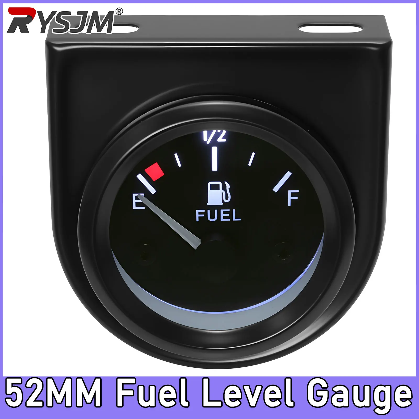 52mm Fuel Gauge Universal Fuel Level Gauge Meter 240-33ohm Signal with White Backlight 12V Black Rim Automotive Gauges