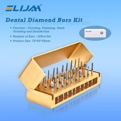 30Pcs/Set Dental Diamond Burs Kit with Holder for High Speed HandpiecePolishing Drillls + 1pcs Aluminum Disinfection Holder Bloc