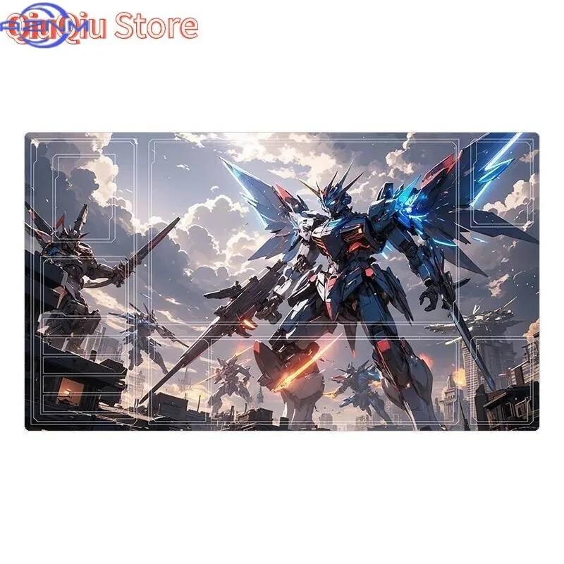 Cosmic Combat Armor Robot Trading Card Game Mat, Large Stitched Edge Futuristic Mecha Gaming Table Pad