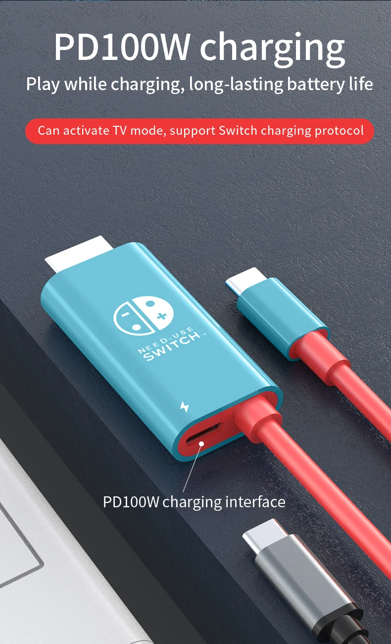 4K USB-C-auf-HDMI-Kabel, 100W PD-Schnellladung, 2M-Adapter für Switch, Laptop, Handy, Tablet, Monitor, Handheld-Spielkonsolen – Detail 4