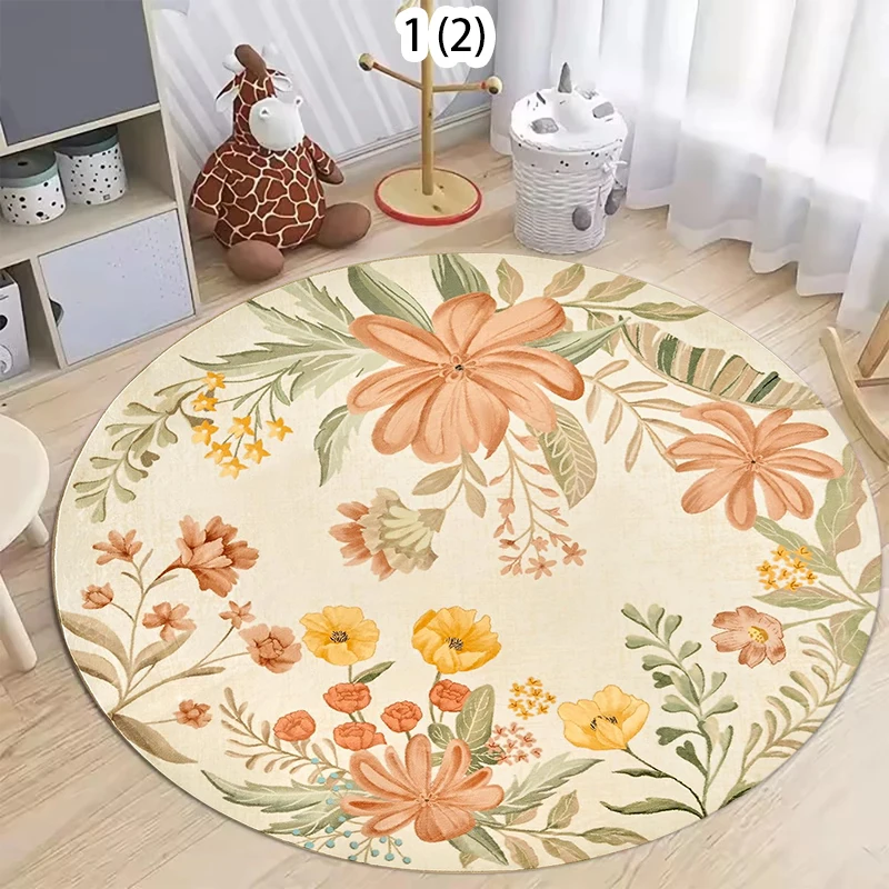 Vintage Floral Round Carpet Living Room Large Rug Retro Beige Flower Area Rugs Bedroom Sofa Chair Floor Mat