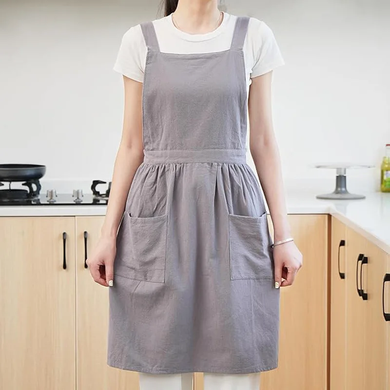 Canvas apron made of cotton suitable for home use milk tea coffee shop kitchen gardening denim waist circumference  H1