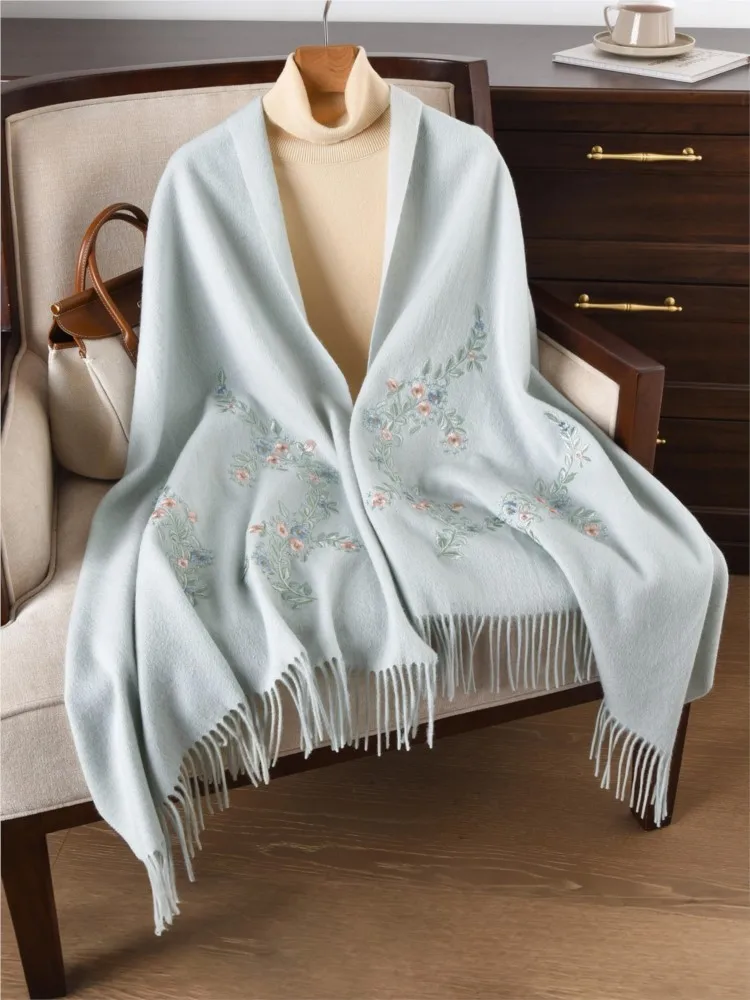 Blue scarf air-conditioned room real fur large shawl paired with a new summer fleece cape for women's neck