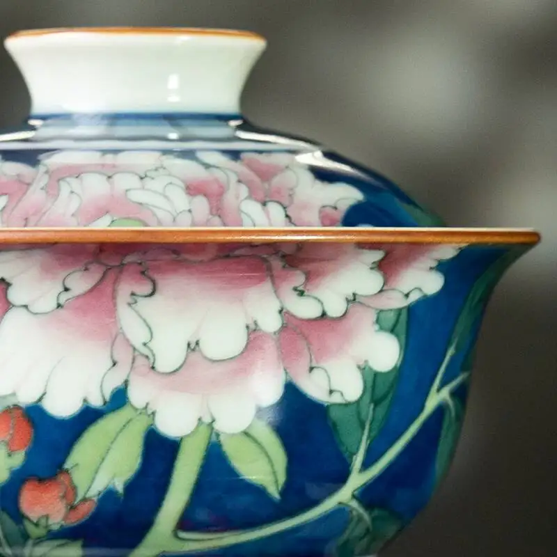 Shengshan Xunzhen Antique-Style Hand-Painted Jade Hall Rich Blue And White Multicolored Ceramic Set For Brewing Tea Cover Bowl