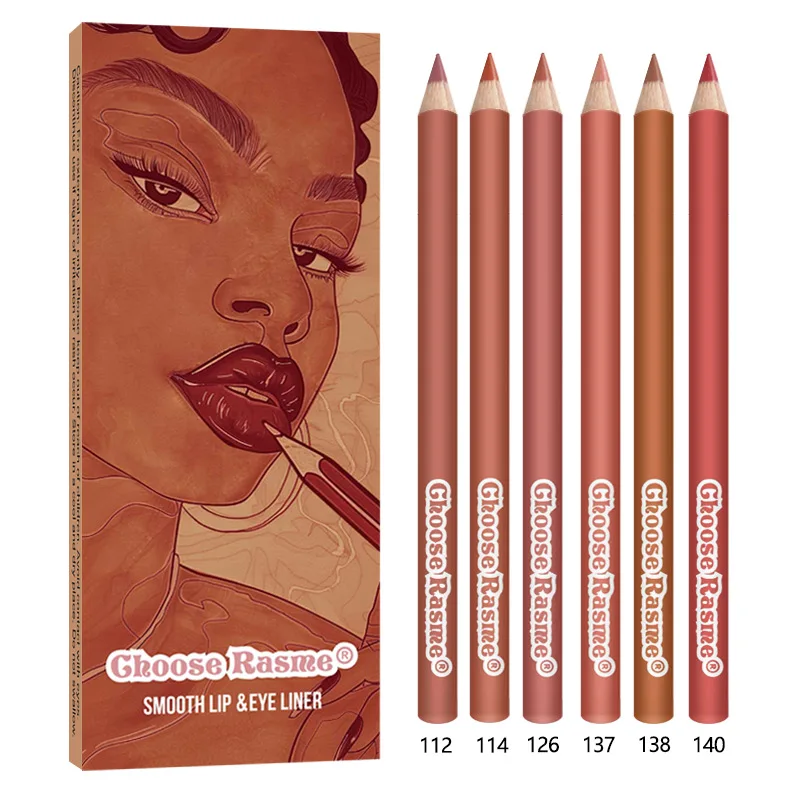 6 stks/set Naakt Matte Lip Liner Pen Waterdicht en Zweetbestendig Niet gemakkelijk te vervagen non-stick Cup Lippenstift Potlood Lip Make-up Cosmetica