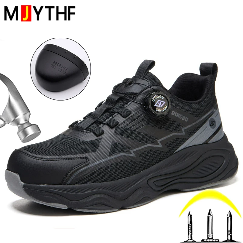 Rotating Button Work Safety Shoes Anti-Smash Anti-Puncture Work Shoes Steel Toe Sneakers Breathable Protection Shoes Anti-slip