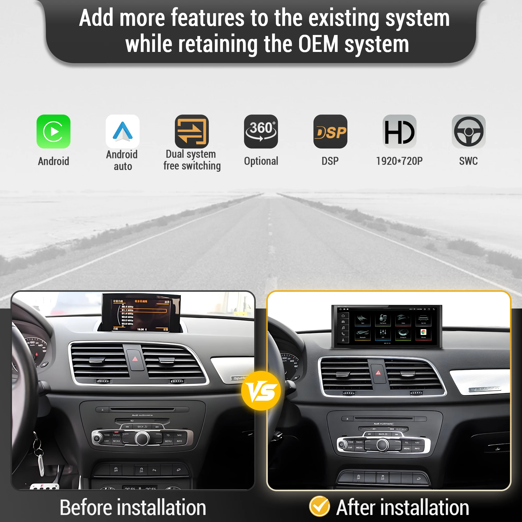 10.25 inch Car Radio Android 13 For AUDI Q3 2011-2018 Wireless BT Carplay Snapdragon 680 Touch Screen
